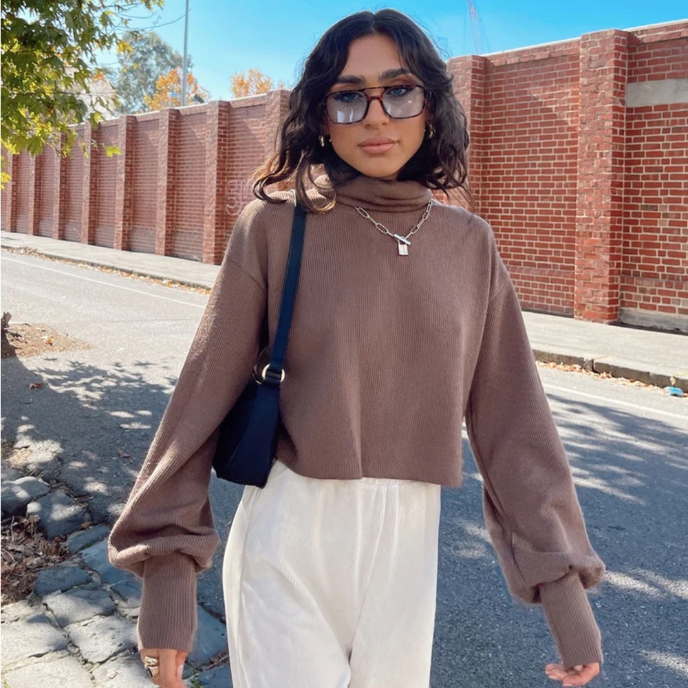 Princess Polly blue fall winter crop sweater